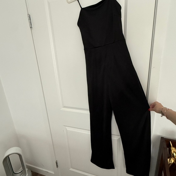 BNWT ZARA Black Shiny Jersey Effect Straight Leg Spaghetti Strap Jumpsuit Small - Picture 4 of 9
